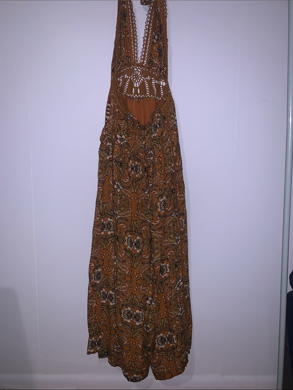 Free People Rust Floral Crochet-Trim Maxi Jumpsuit - Picture 6 of 12